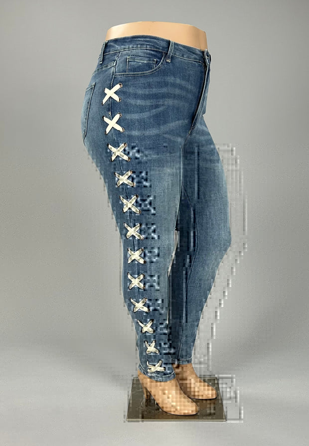 SALE!! LEG-W {Vocal Criss Cross} Blue Jeans w/Side Criss Cross PLUS SIZE XL 2X 3X