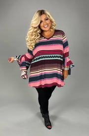 16 PQ {Meant To Connect} Burgundy/Pink Tribal Print V-Neck Top EXTENDED PLUS SIZE 4X 5X 6X