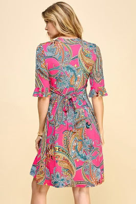 45 PSS-D {Life's A Dance} SALE!   Fuchsia Paisley Printed Dress PLUS SIZE 1X 2X 3X