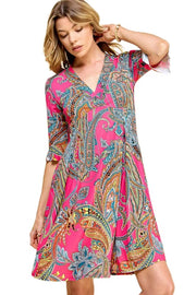 45 PSS-D {Life's A Dance} SALE!   Fuchsia Paisley Printed Dress PLUS SIZE 1X 2X 3X