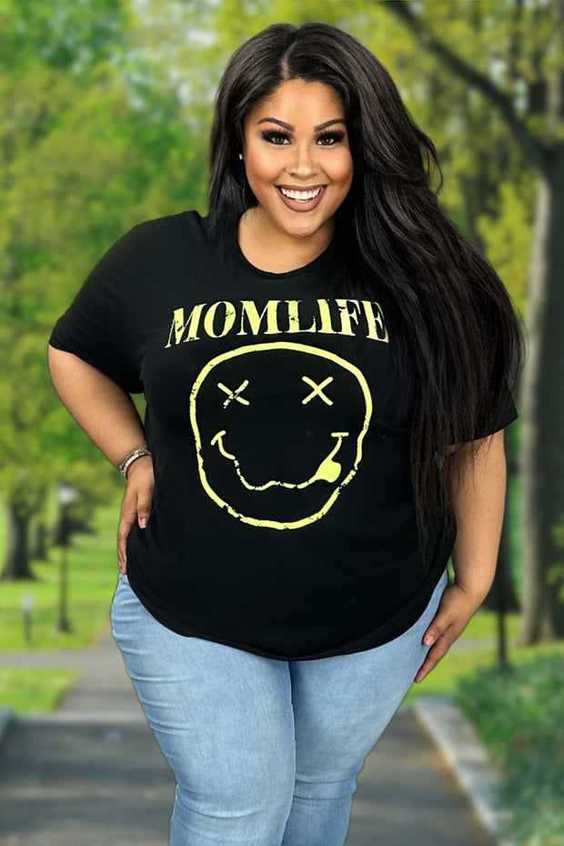 77 GT-T {Mom Life} Black/Neon Yellow Print Graphic Tee PLUS SIZE XL 2X 3X