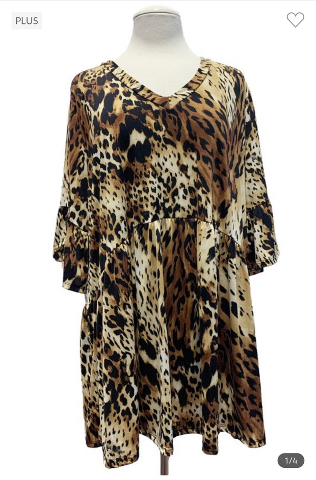 95 PQ {Leopard Feels} Leopard Print Babydoll Top EXTENDED PLUS SIZE 1X 2X 3X 4X 5X