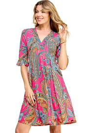 45 PSS-D {Life's A Dance} SALE!   Fuchsia Paisley Printed Dress PLUS SIZE 1X 2X 3X