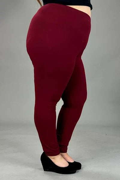 LEG-36 {Pursuit Of Comfort} Wine Full Length Leggings EXTENDED PLUS SIZE 3X/5X