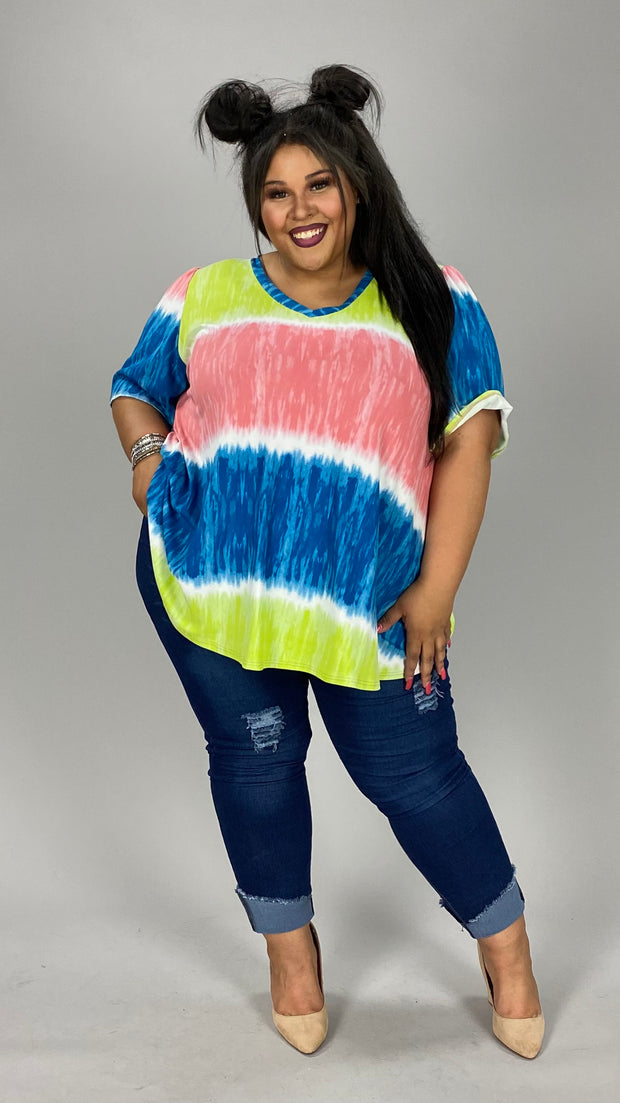 97 PSS-B {High Score} Multi-Color Striped Tie Dye Top PLUS SIZE 1X 2X 3X