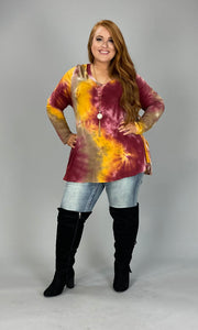 21 PLS-A {Wine & Dine} Wine Tie Dye V-Neck Top SALE!!!!   PLUS SIZE XL 2X 3X