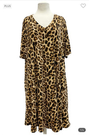 68 PSS-B {Over The Top} Brown Leopard Print V-Neck Dress EXTENDED PLUS SIZE  3X 4X 5X