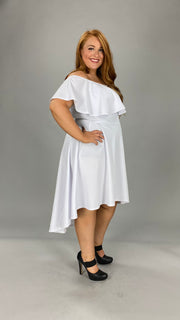 LD-G {Elegant Fixings} White Open Shoulder Dress  w Ruffle Detail PLUS SIZE XL 2X 3X