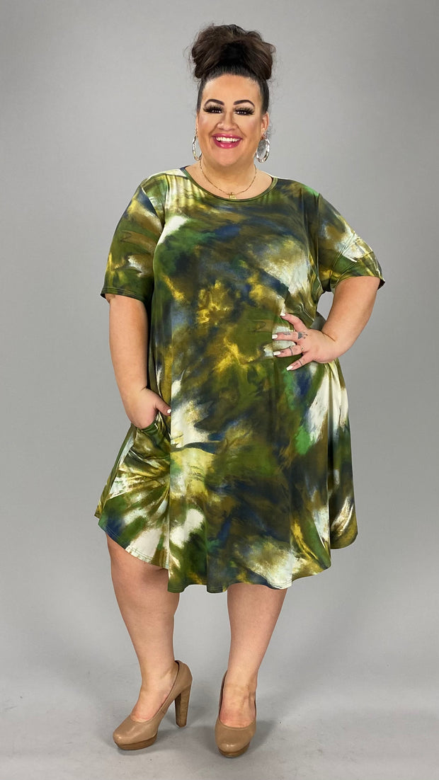 97 PSS-U {A New Tomorrow} Olive Print Dress W/Pockets PLUS SIZE 1X 2X 3X