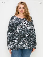 14 PLS-C {Release Your Worries} Charcoal Leopard Print Top EXTENDED PLUS SIZE 3X 4X 5X