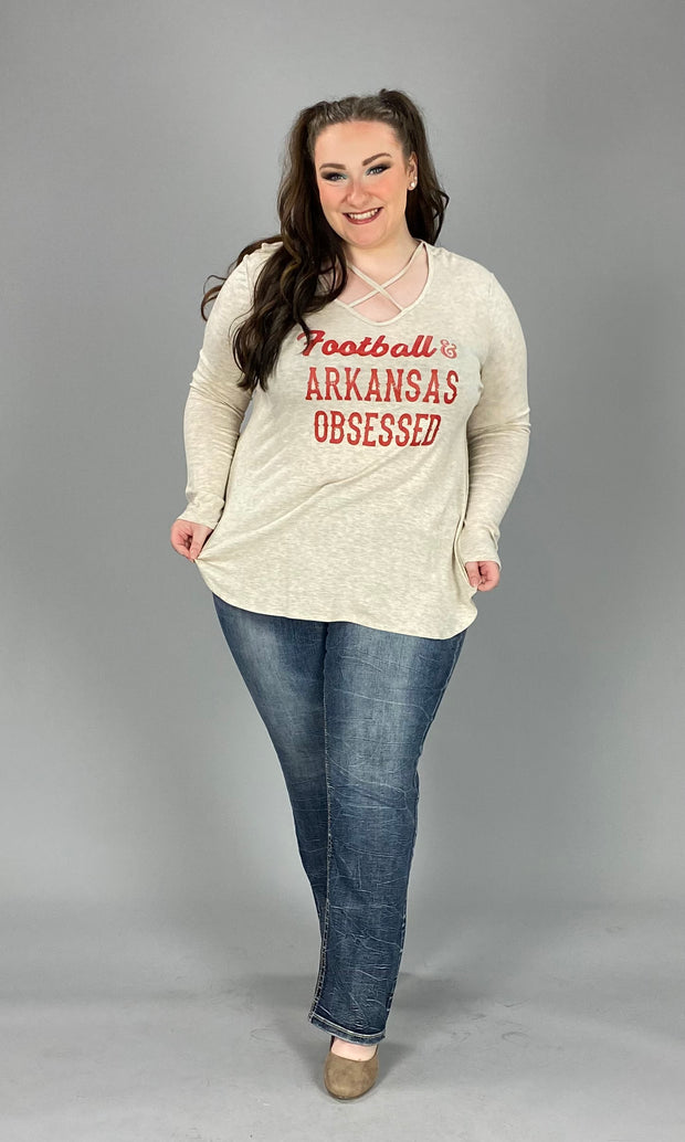 SALE!! GT-M {Football & Arkansas Obsessed} Beige Printed Top