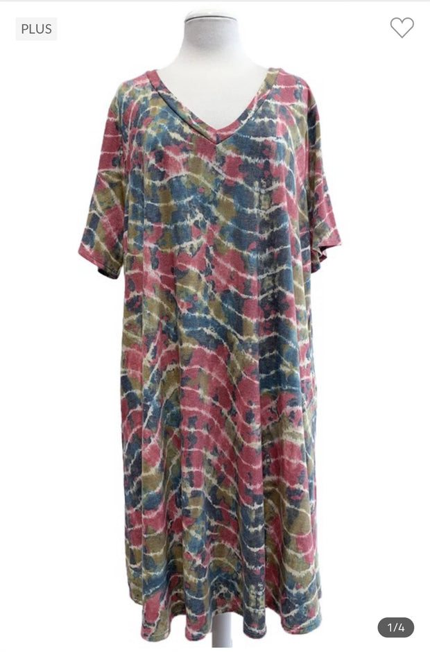 33 PSS-Z {Southern Charm} Multi-Color Print V-Neck Dress EXTENDED PLUS SIZE 3X 4X 5X