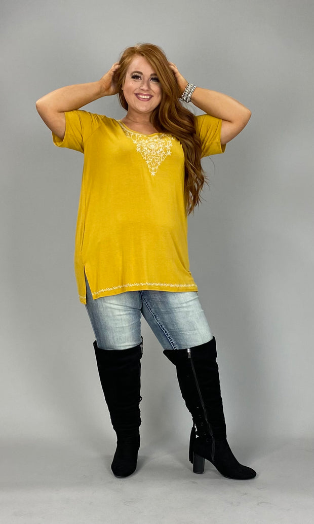 88 SD-B {Fade Into Fall} MUSTARD Top W/Detail PLUS SIZE 1X 2X 3X