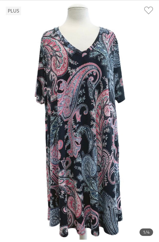 34 PSS-Z {Style Sessions} Black Paisley Print V-Neck Dress EXTENDED PLUS SIZE 3X 4X 5X