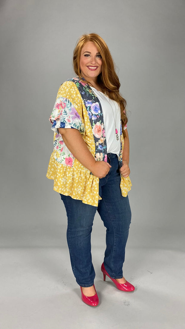 85 OT-A {Committed Floral} Yellow Floral Short Kimono PLUS SIZE XL 2X 3X SALE!!