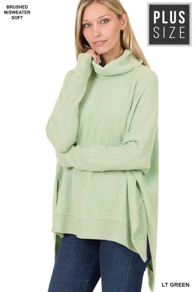 SALE!! 38 SLS-A {Cozy Feelings} Lt. Green Cowl Neck Fleece Top PLUS SIZE XL 2X 3X