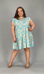 98 PSS-C {Get It Girl}  Grey/Blue Sunflower Print Dress PLUS SIZES XL 2X 3X