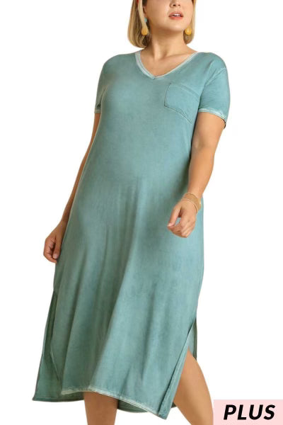 SALE!! LD-E {Sweet Charm} UMGEE Dusty Teal Mineral Washed Dress PLUS SIZE XL 1X 2X