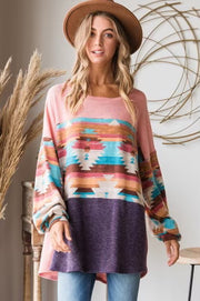 54 CP-T {Cool Desert Vibes} Blush Tribal Print Top PLUS SIZE 1X 2X 3X