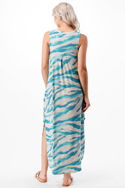 LD-D {All Over Again} SALE! Aqua Printed Sleeveless Long Dress PLUS SIZE 1X 2X 3X