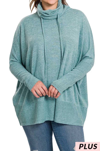 SALE!! 30 SLS-C {Warm Hugs} Teal Cowl w/Drawstring Neck Top SALE!! PLUS SIZE XL 2X 3X