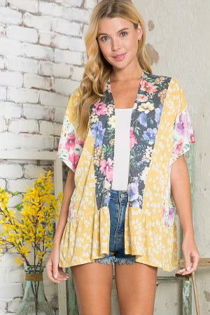 85 OT-A {Committed Floral} Yellow Floral Short Kimono PLUS SIZE XL 2X 3X SALE!!