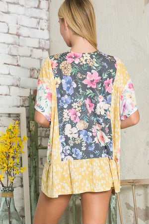 85 OT-A {Committed Floral} Yellow Floral Short Kimono PLUS SIZE XL 2X 3X SALE!!