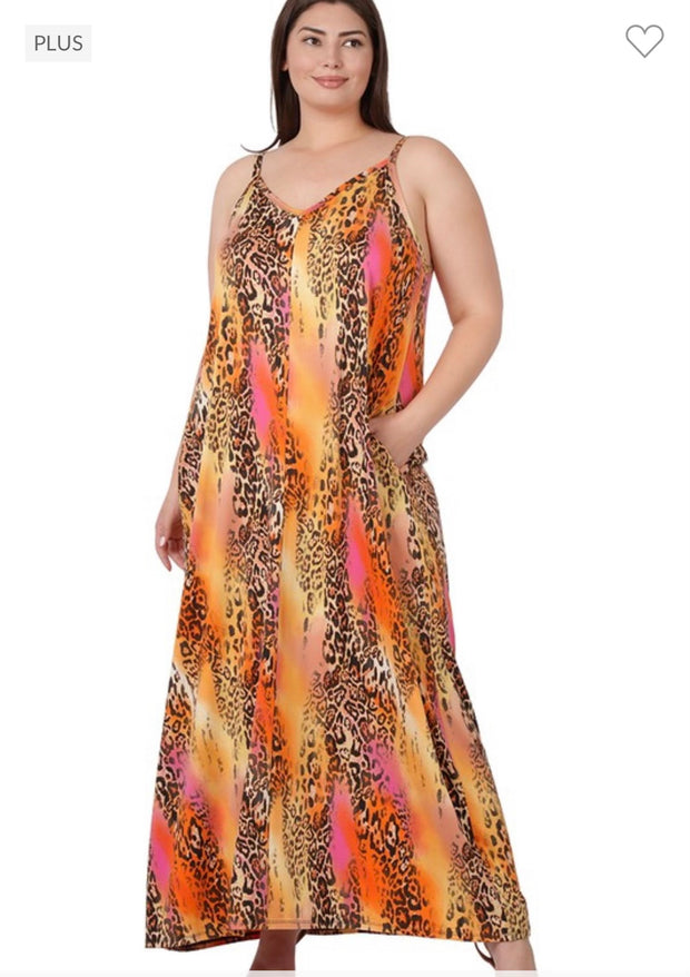 LD-P {Effortlessly Elegant} SALE! Multi-Color Leopard Maxi Dress  SALE!!!!! PLUS SIZE 1X 2X 3X