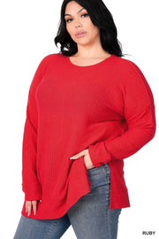 82 SLS-C {Speak Truth} Ruby Waffle Knit Top PLUS SIZE 1X 2X 3X