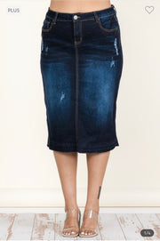 SALE!! BT-99 {Lighten The Mood} Dk Indigo Denim Distressed Skirt