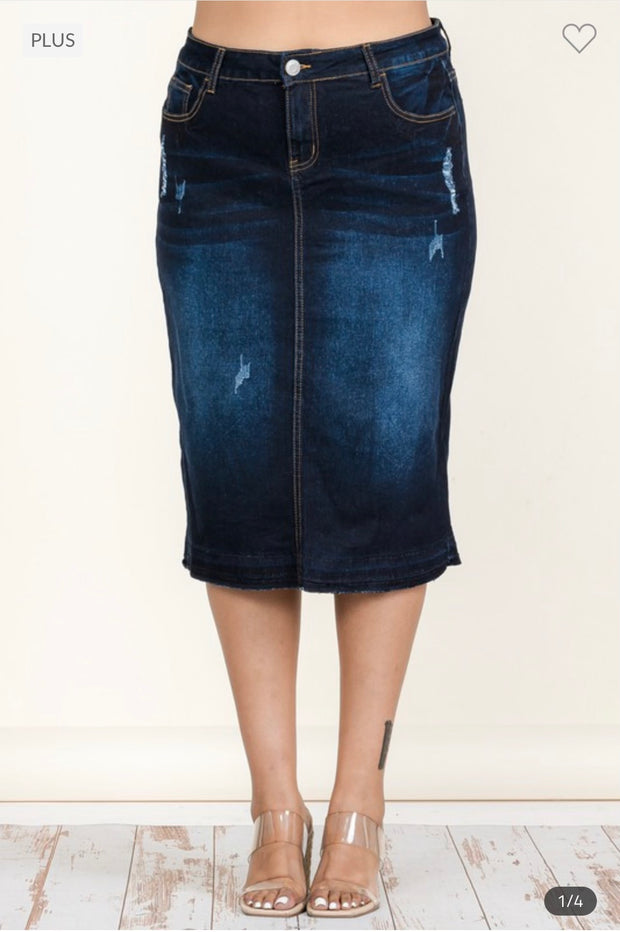 LEG-59 {Lighten The Mood} Dk Indigo Denim Distressed Skirt SALE!!! 1X 2X 3X