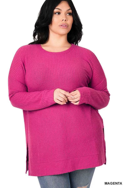 SALE! 81 SLS-B {Speak Truth} Magenta  Waffle Knit Top PLUS SIZE 1X 2X 3X