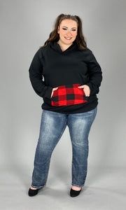 SALE! 37 HD-B {Feelings For You} Black Red Plaid Detail Hoodie  PLUS SIZE XL 2X 3X