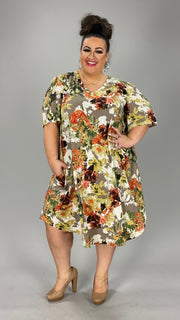 83 PSS-A {Posing For The Camera} Taupe Rust Floral Dress  SALE!!!  EXTENDED PLUS SIZE 3X 4X 5X