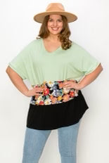 29 CP-J {Pop Of Daisies} Mint/Daisy Print/Black Tunic CURVY BRAND!!!  EXTENDED PLUS SIZE 4X 5X 6X  (May Size Down 1 Size)