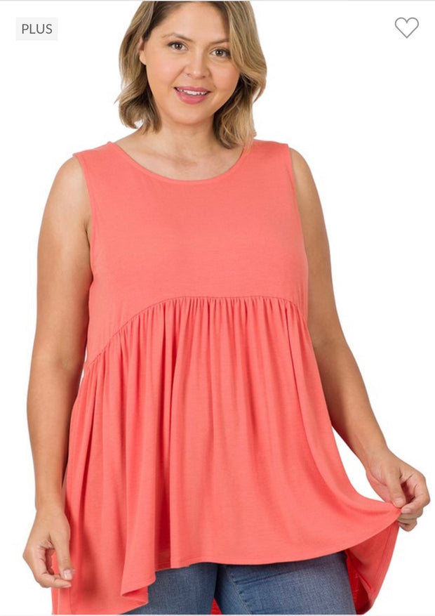 78 SV-G {Never Better} Deep Coral Sleeveless Babydoll Top PLUS SIZE 1X 2X 3X