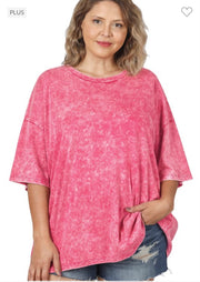 SALE!! 97 SQ-B {Old School Vibes} Rose Mineral Wash Top PLUS SIZE 1X/2X  2X/3X