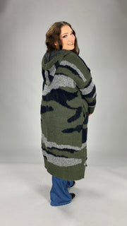 36 OT-G {Camo Meets City} Camo Long Sweater W/Hood PLUS SIZE 1X 2X 3X