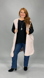 SALE!! 59 OT-D {A Step Around} Pink Sherpa Long Vest PLUS SIZE 1X 2X 3X