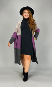 36 OT-F {Wave Effect} Purple Stripe Long Cardigan PLUS SIZE 1X 2X 3X