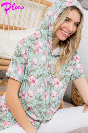 SALE!! 36 HD-A {I Hope You Hoodie} Mint Floral Hoddie PLUS SIZE 1X 2X 3X